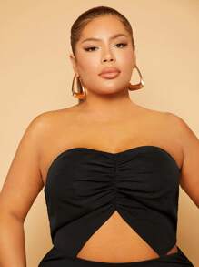 SHEIN SXY Plus Ruched Bustier Tube Top - Black - View 3