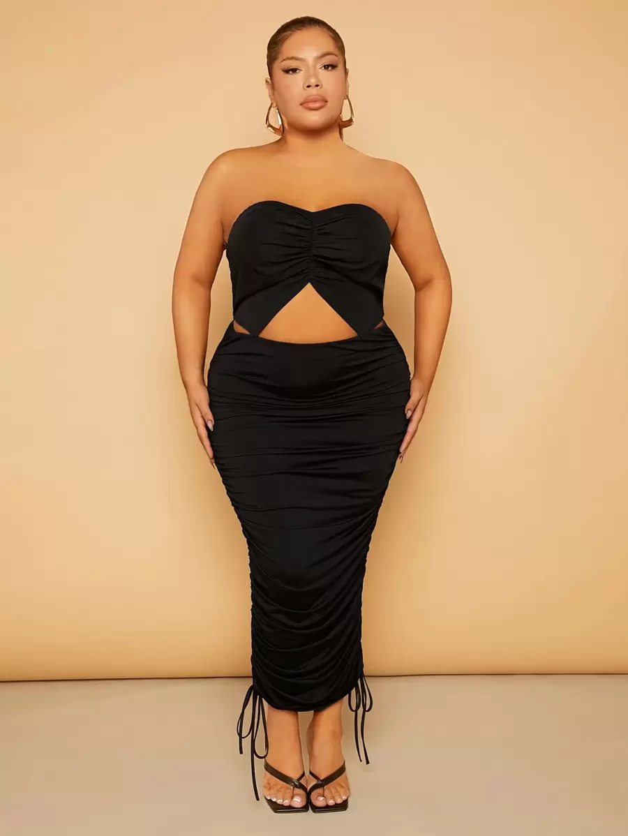 SHEIN SXY Plus Ruched Bustier Tube Top - Black - View 1