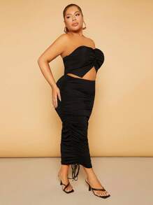 SHEIN SXY Plus Ruched Bustier Tube Top - Black - View 5