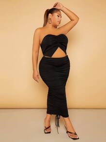 SHEIN SXY Plus Ruched Bustier Tube Top - Black - View 7