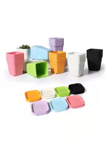 10pcs Mixed Color Plant Pot With Tray, Simple Plastic Plain Color Nursery Pot For Garden - Multicolor - View 9