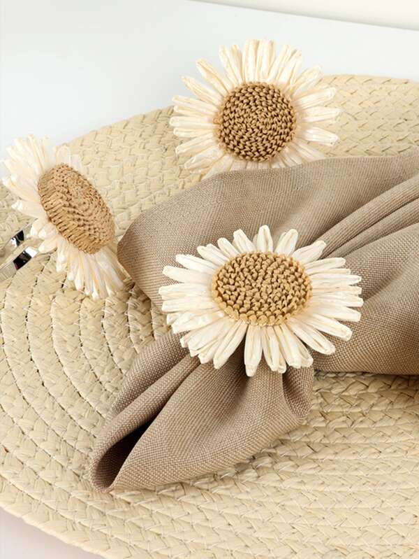 4Peças Decoração Girassol Anel De Guardanapo
