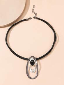 橢圓形吊墜項鍊 - 彩色 - 查看 2