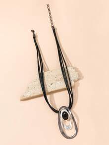 橢圓形吊墜項鍊 - 彩色 - 查看 3