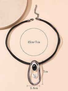 橢圓形吊墜項鍊 - 彩色 - 查看 4