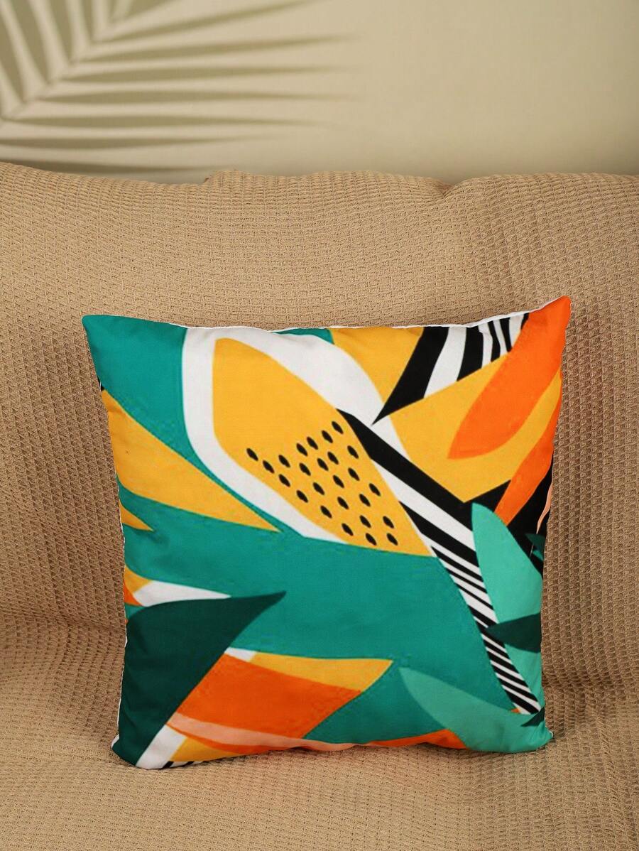 1入組樹葉印花靠墊套無填充物現代撞色樹葉印花裝飾靠墊套適用於床沙發 - 卡其色 - 查看 1