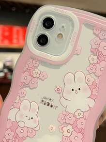 卡通兔子和花朵圖案手機殼 - 粉色 - 查看 3