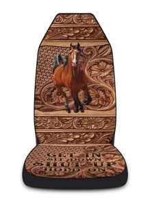 1入組奔馳馬浮雕圖案汽車座套，帶印花設計 - 彩色 - 查看 2