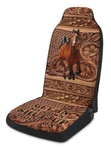 1入組奔馳馬浮雕圖案汽車座套，帶印花設計 - 彩色 - 查看 3