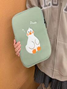 1 Túi đựng máy tính xách tay chống sốc thêu hình chú vịt hoạt hình, Túi đựng máy tính xách tay cho MacBook, iPad, HP Chromebook Surface Notebook, Túi đựng máy tính xách tay di động - màu xanh lá - Xem 1