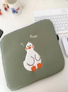 1 Túi đựng máy tính xách tay chống sốc thêu hình chú vịt hoạt hình, Túi đựng máy tính xách tay cho MacBook, iPad, HP Chromebook Surface Notebook, Túi đựng máy tính xách tay di động - màu xanh lá - Xem 2