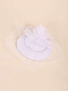 1顶女士网纱细节仿珍珠装饰优雅帽子和1副全指手套，适合派对、情人节等场合，情人节礼物 - 白色 - 查看 2