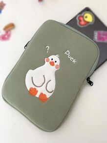 1 Túi đựng máy tính xách tay chống sốc thêu hình chú vịt hoạt hình, Túi đựng máy tính xách tay cho MacBook, iPad, HP Chromebook Surface Notebook, Túi đựng máy tính xách tay di động - màu xanh lá - Xem 3