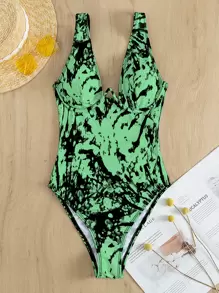 SHEIN Swim Summer Beach Tie Dye Underwire One Piece Swimsuit - Green - View 3