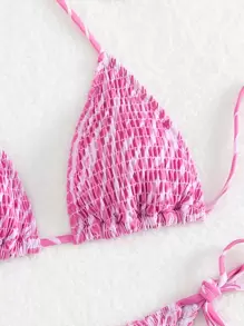 SHEIN Swim Summer Beach Smocked Triangle Tie Side Bikini Set - Multicolor - View 4