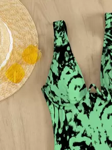 SHEIN Swim Summer Beach Tie Dye Underwire One Piece Swimsuit - Green - View 6