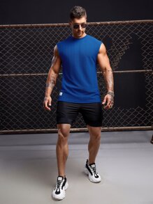 Manfinity RebelGame 男士字母貼布背心上衣 - 寶藍色 - 查看 4