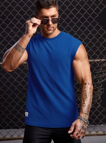 Manfinity RebelGame 男士字母貼布背心上衣 - 寶藍色 - 查看 5