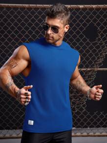 Manfinity RebelGame 男士字母貼布背心上衣 - 寶藍色 - 查看 8