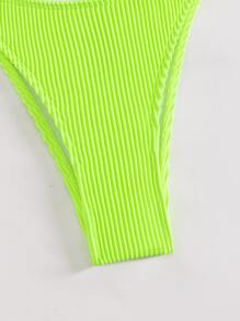螢光綠條紋針織側邊鏤空丁字褲 - 青檸色 - 查看 3