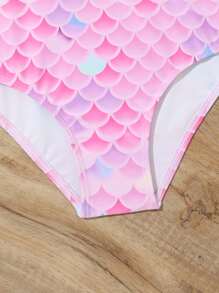 Traje De Baño De Una Sola Pieza Para Niñas Preadolescentes Con Estampado De Escamas De Pescado Y Espalda Cruzada - Rosa - Ver 4