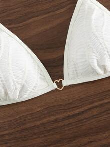 Ring Linked Halter Triangle Bikini Top - White - View 3