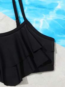 Tween Girl 斑点狗印花荷叶边比基尼套装 夏日海滩 - 黑與白 - 查看 3