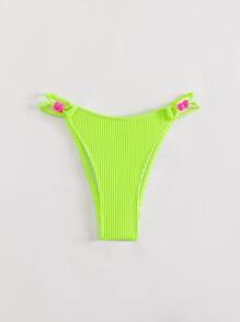 螢光綠條紋針織側邊鏤空丁字褲 - 青檸色 - 查看 4