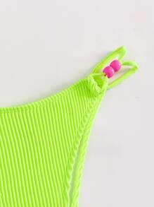 螢光綠條紋針織側邊鏤空丁字褲 - 青檸色 - 查看 5