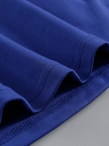 SHEIN LUNE Áo thun nữ Đồ họa Lá thư Giải trí - Xanh đậm - Xem 3