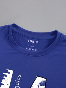 SHEIN LUNE Áo thun nữ Đồ họa Lá thư Giải trí - Xanh đậm - Xem 4