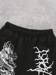 SHEIN 男孩龍圖案短褲 - 黑色 - 查看 4