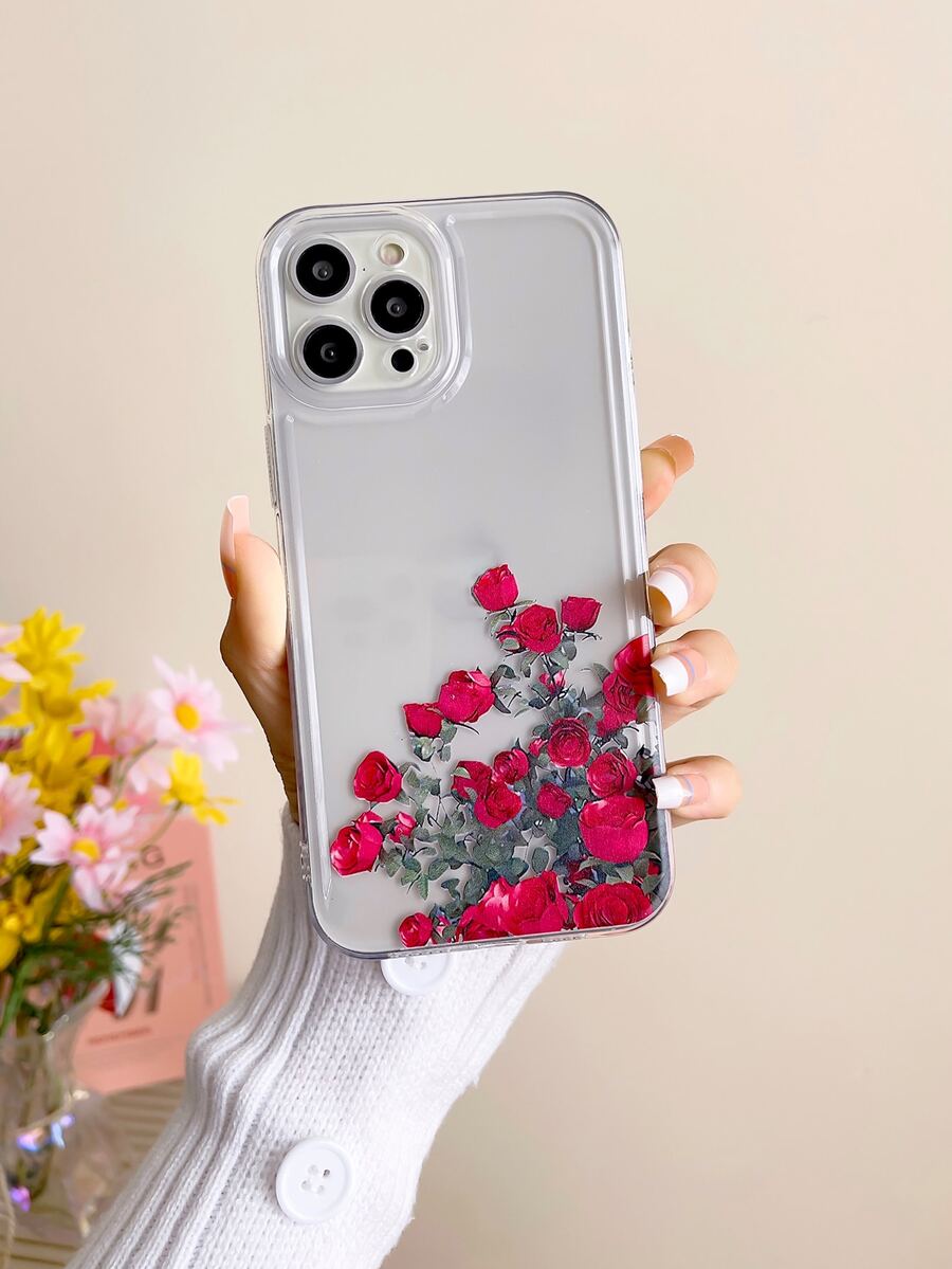 玫瑰花圖案直邊手機殼，適用於 iPhone 和 Samsung 手機 - 彩色 - 查看 1