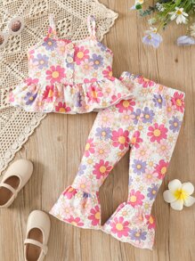 Bộ đồ Em bé Viên lá sen Nút phía trước Hoa Tất cả trên in - Nhiều màu - Xem 1