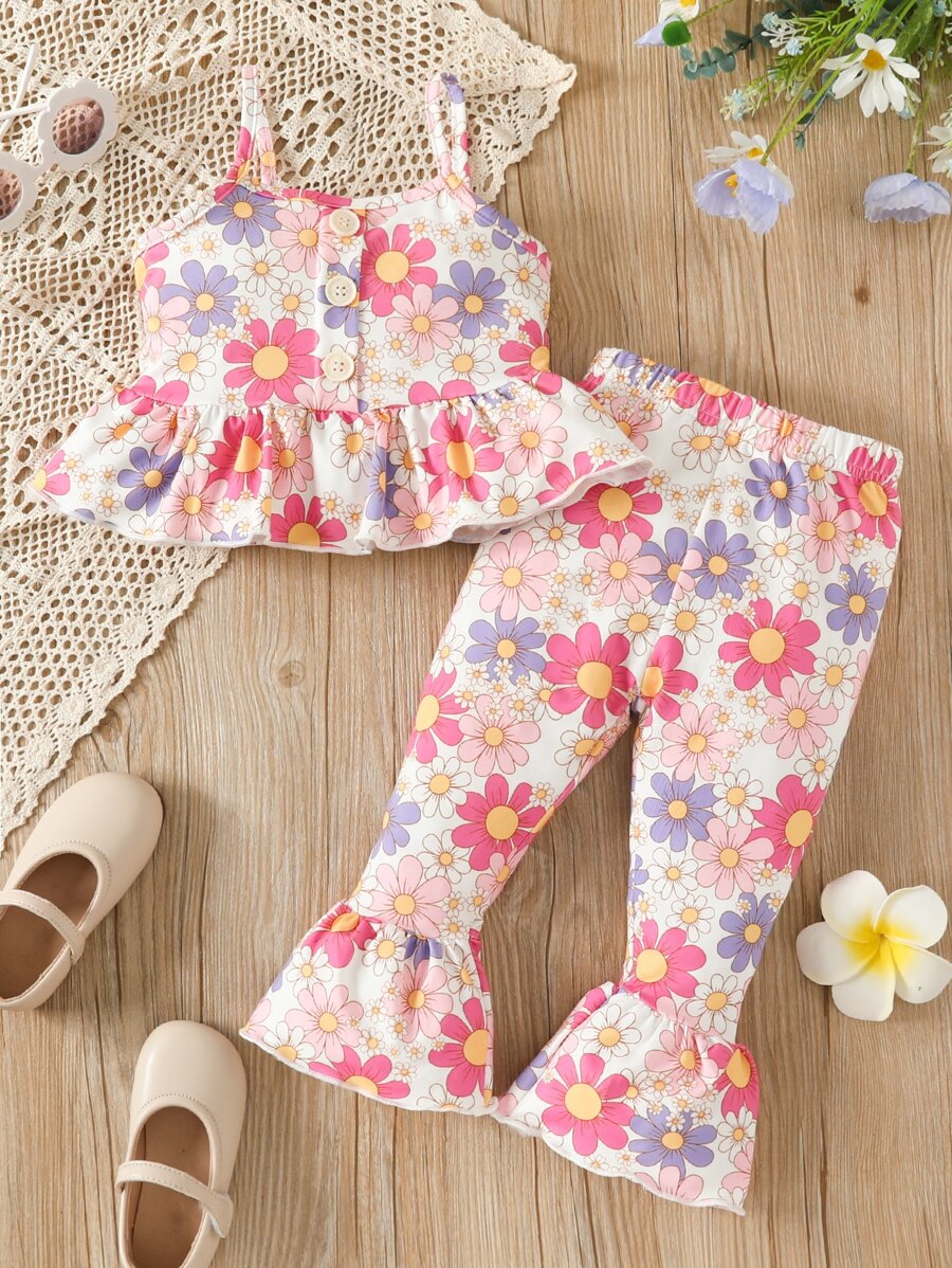 Bộ đồ Em bé Viên lá sen Nút phía trước Hoa Tất cả trên in - Nhiều màu - Xem 1