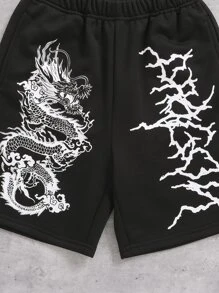 SHEIN 男孩龍圖案短褲 - 黑色 - 查看 5