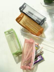 1peça cor sólida malha Suprimentos de escritório & escola simples portátil Caneta Sacola para estudante Suprimentos de escritório & escola Organizador - Rosa - Ver 6