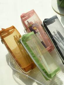 1peça cor sólida malha Suprimentos de escritório & escola simples portátil Caneta Sacola para estudante Suprimentos de escritório & escola Organizador - Rosa - Ver 8