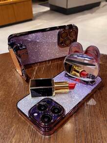 Ốp Điện Thoại Trong Suốt Có Gương Lật & Giấy Long Lanh Tương Thích Với iPhone15/15Plus/15Pro/15Promax - Màu tím - Xem 2