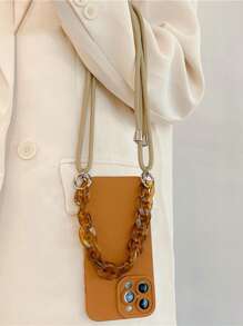 简约斜挎绳肩带手提链条手机壳，女士款，防震软壳，兼容 15 Pro Max和小米，全包覆，国际版，非国内版 - 棕色 - 查看 3