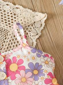 Bộ đồ Em bé Viên lá sen Nút phía trước Hoa Tất cả trên in - Nhiều màu - Xem 7