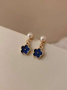 1 对简约优雅珍珠花耳钉，百搭设计 - 彩色 - 查看 1