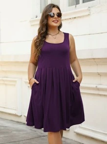 Vestido unicolor con bolsillo oblicuo - Morado Violeta - Ver 1