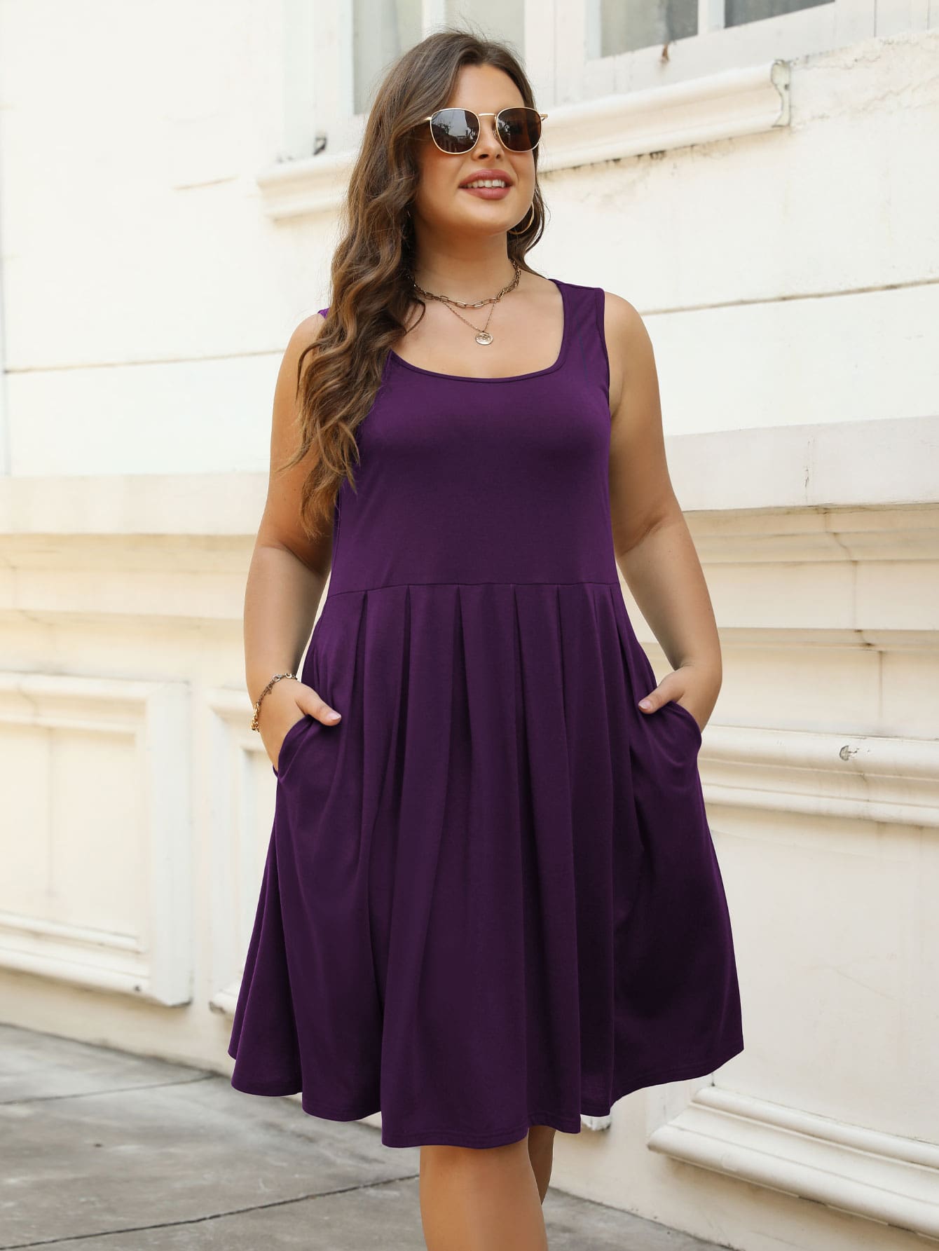 Vestido unicolor con bolsillo oblicuo - Morado Violeta - Ver 1