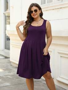 Vestido unicolor con bolsillo oblicuo - Morado Violeta - Ver 4