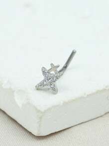 1入組前衛不銹鋼方晶鋯石鼻釘適合女士日常裝飾 - 銀色 - 查看 2