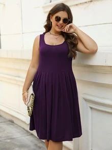 Vestido unicolor con bolsillo oblicuo - Morado Violeta - Ver 6