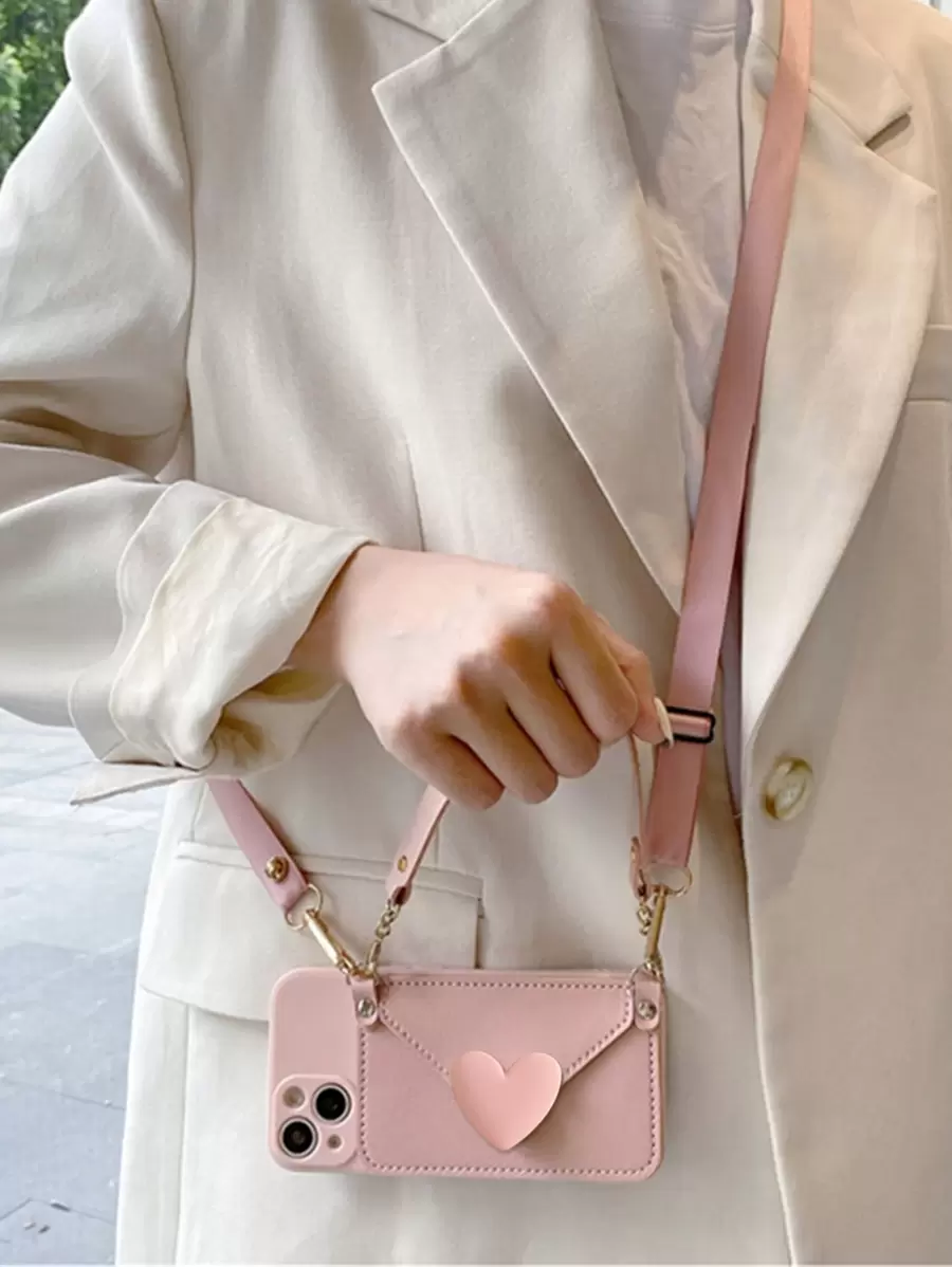 Multipurpose Phone Case With Shoulder Strap, Carrying Handle, Card Slot And Coin Pouch Compatible With Iphone 15pro Max, Compatible With Xiaomi, Compatible With Huawei, Compatible With Samsung Protective Cover,International Version, Not The Domestic Version - Pink - View 1