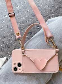 Multipurpose Phone Case With Shoulder Strap, Carrying Handle, Card Slot And Coin Pouch Compatible With Iphone 15pro Max, Compatible With Xiaomi, Compatible With Huawei, Compatible With Samsung Protective Cover,International Version, Not The Domestic Version - Pink - View 5