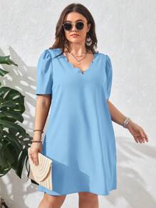 SHEIN Clasi Vestido de manga farol ribete en abanico